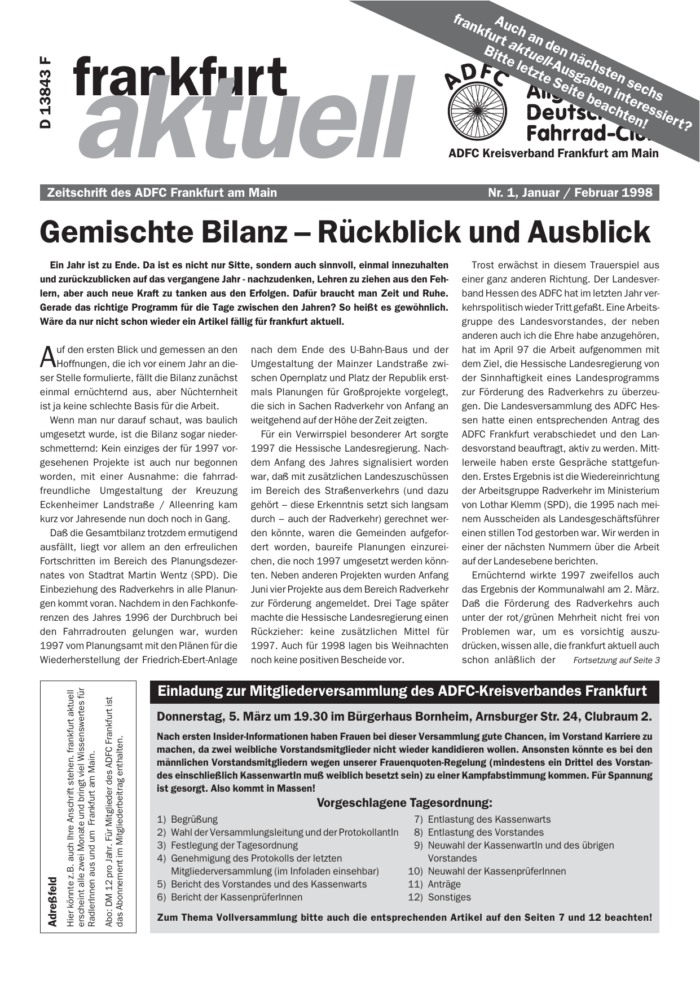 Frankfurt Aktuell 1998-01 Frankfurt Aktuell 1998-01