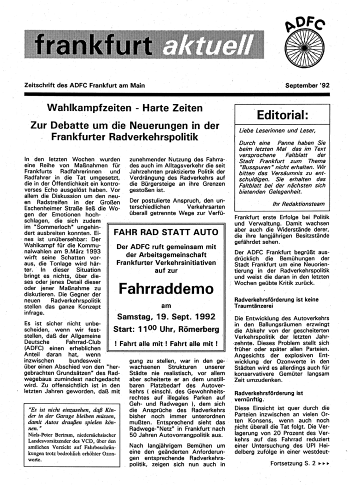 Frankfurt Aktuell 1992-09 Frankfurt Aktuell 1992-09