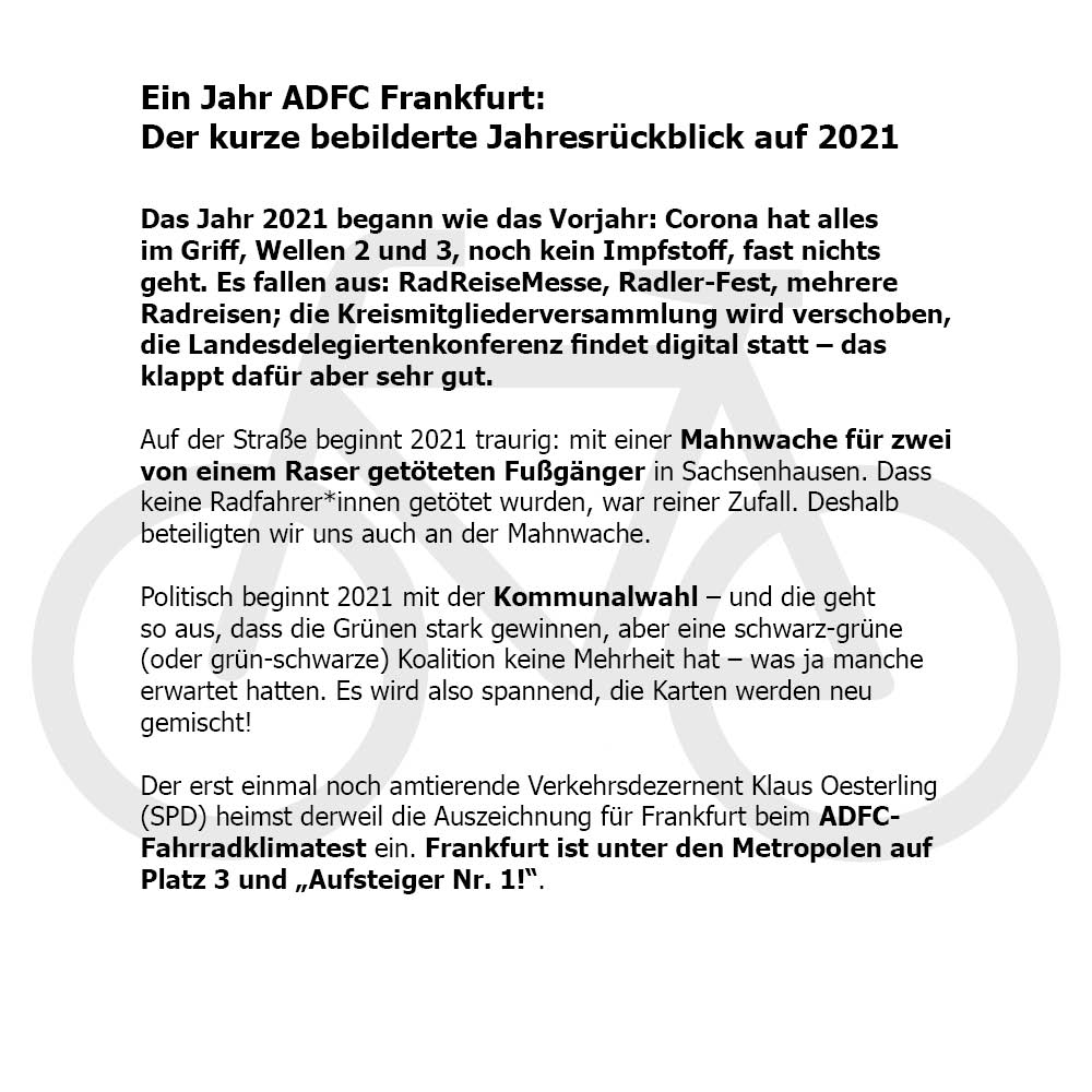Bild zu 18759: Ein Jahr ADFC Frankfurt: – Der kurze bebilderte Jahresrückblick auf 2021 - online
