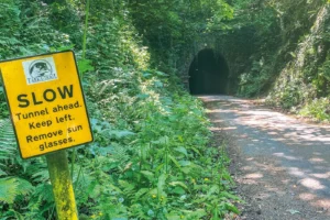 Sonnenbrille absetzen: Bahnradweg Tarka Trail in Devon.