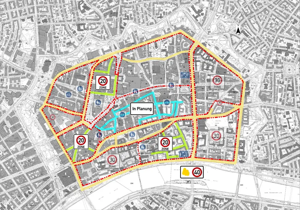 Blockkonzept der geplanten innerstädtischen Verkehrsführung in Frankfurt am Main
© Straßenverkehrsamt Frankfurt am Main