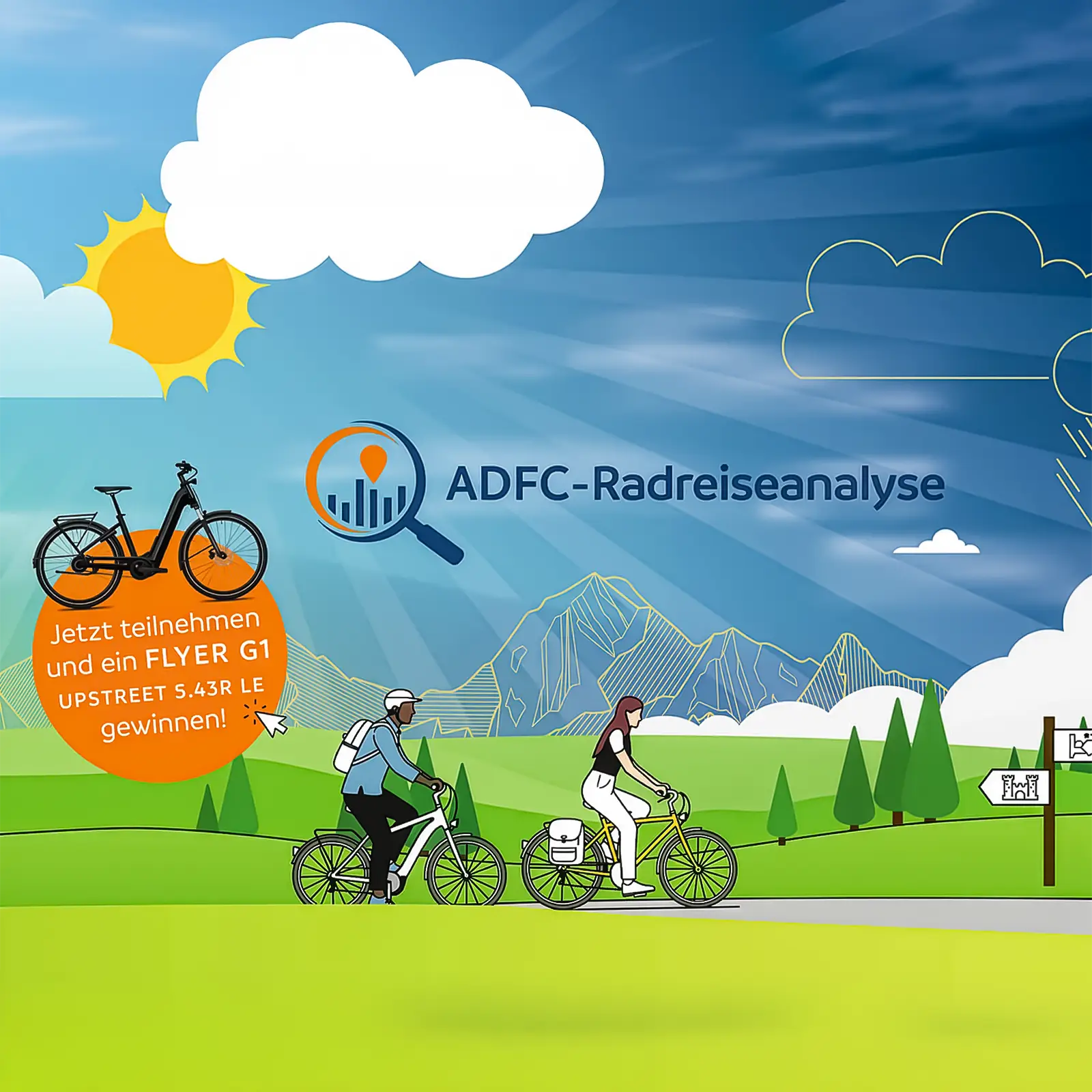 Mitmachen bei der ADFC-Radreiseanalyse 2025! 

Die ADFC-Radreiseanalyse untersucht das Radreise- und Ausflugsverhalten der Menschen in Deutschland: Wo fahren sie hin, wie lange sind sie unterwegs? Die Umfrage läuft bis zum 8. Dezember 2025 und dauert etwa 15 Minuten.

 Zur Online-Umfrage