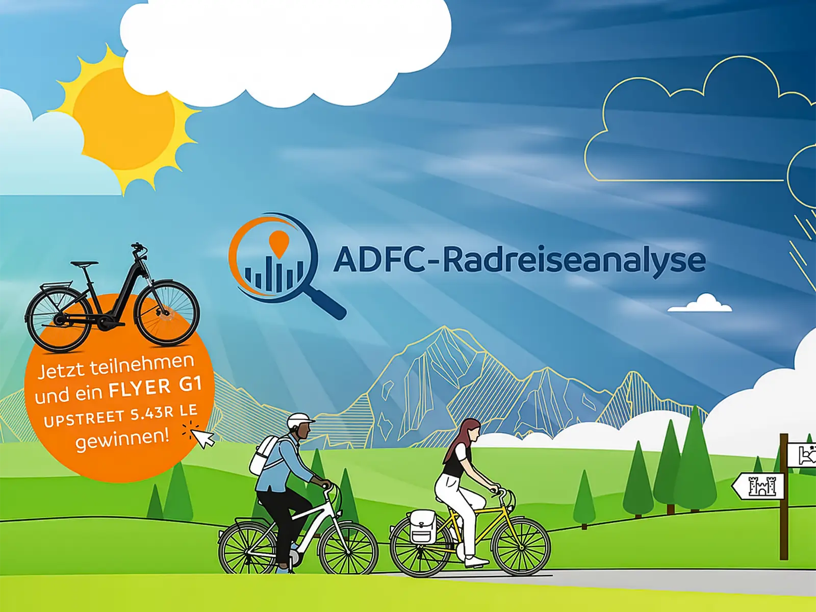 Mitmachen bei der ADFC-Radreiseanalyse 2025! 

Die ADFC-Radreiseanalyse untersucht das Radreise- und Ausflugsverhalten der Menschen in Deutschland: Wo fahren sie hin, wie lange sind sie unterwegs? Die Umfrage läuft bis zum 8. Dezember 2025 und dauert etwa 15 Minuten.

 Zur Online-Umfrage